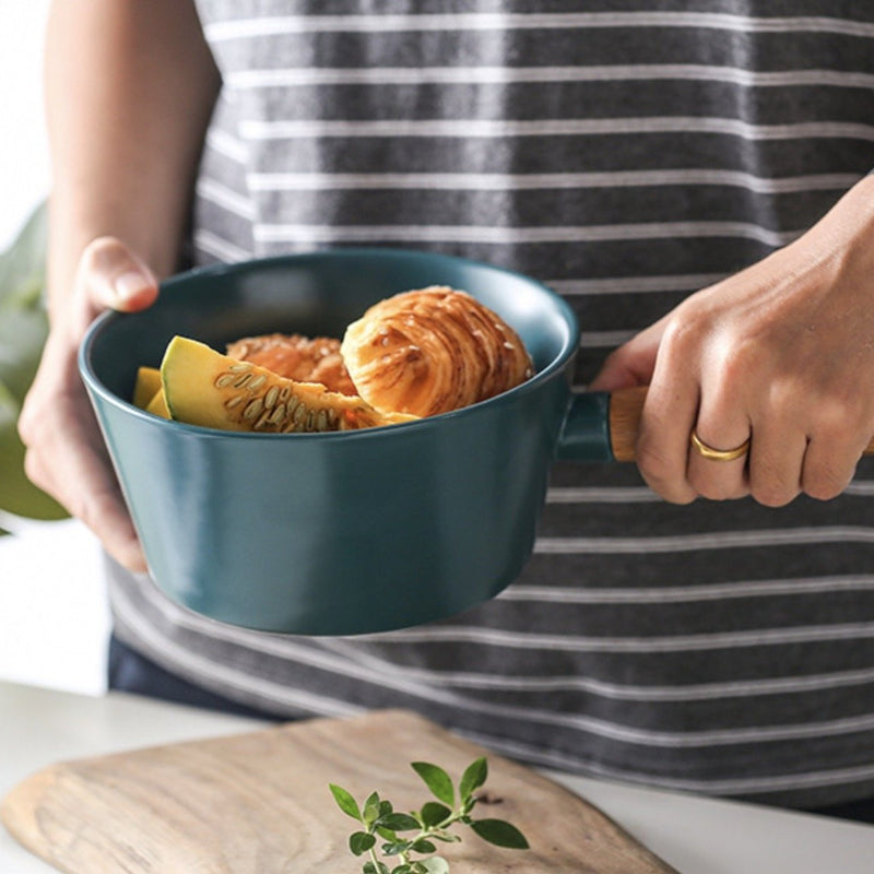 Green Bowl With Handle L - Serving bowls, noodle bowl, snack bowl, curry bowl | Bowls for dining & home decor
