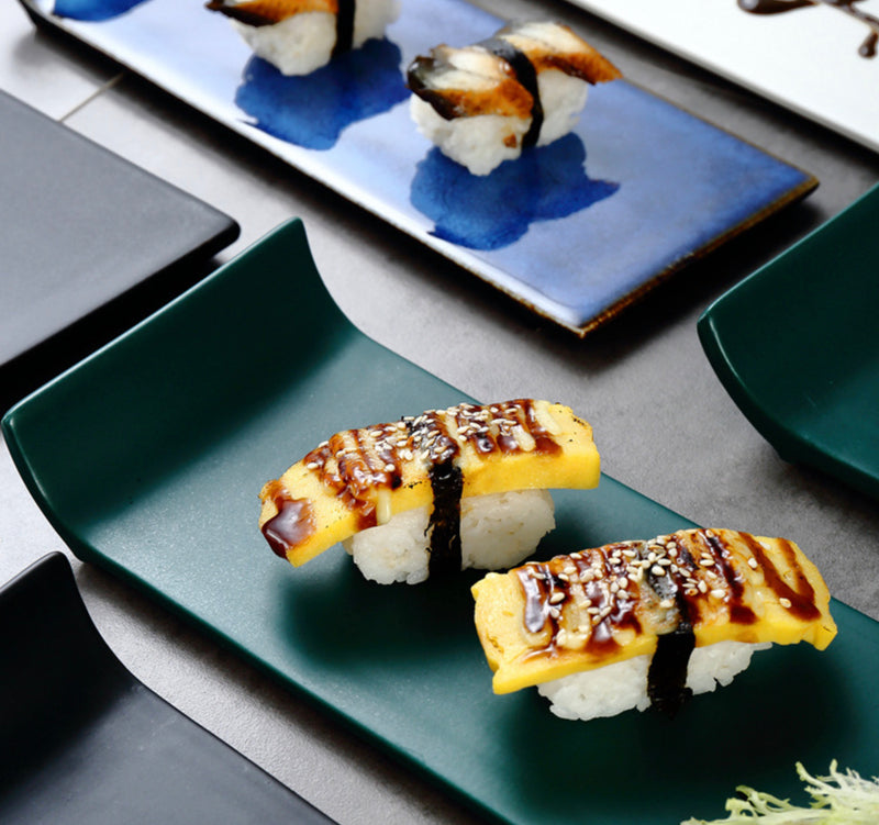 Green Long Starter Plate - Ceramic platter, serving platter, fruit platter | Plates for dining table & home decor