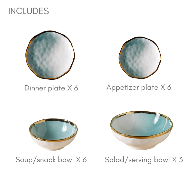 Green Ombre 21 Piece Dinner Set For 6