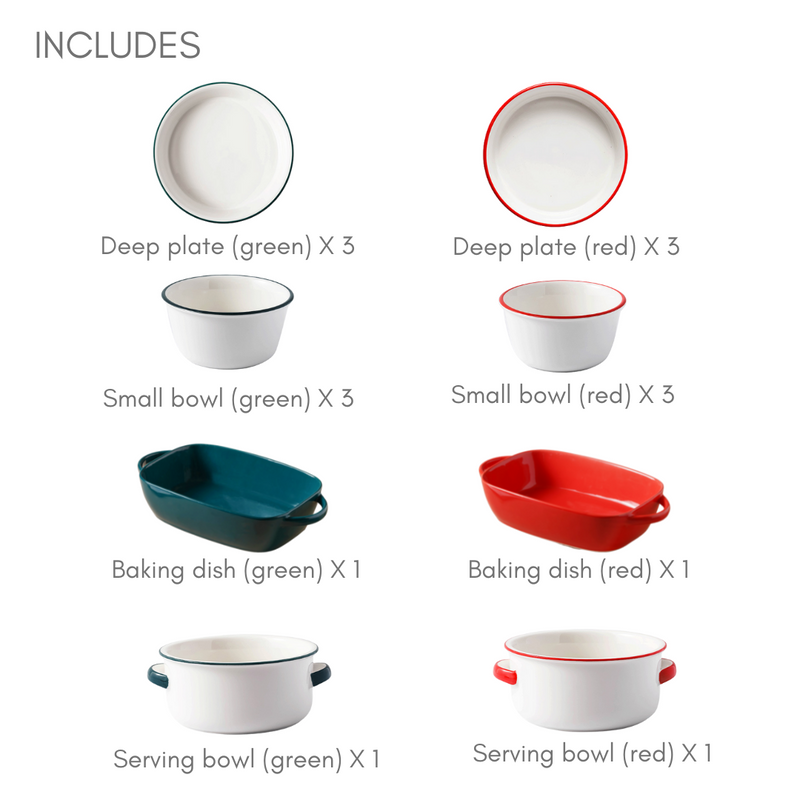 Green and Red Toujours 16 Piece Snack Set For 6