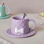 Textured Bow Cup With Plate- Tea cup, coffee cup, cup for tea | Cups and Mugs for Office Table & Home Decoration