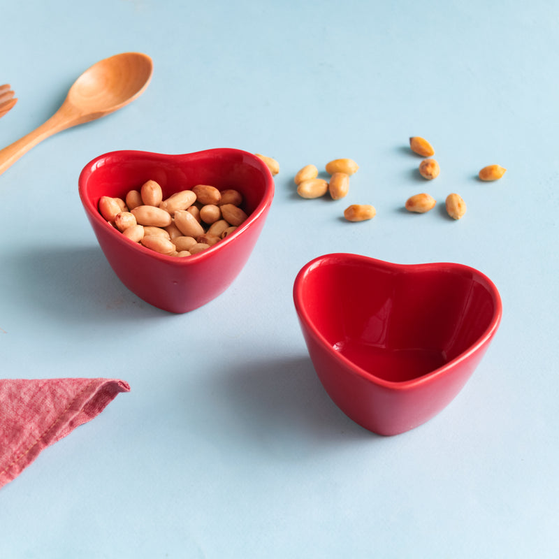 Mini Heart Bowl Set of 2 - Bowl,ceramic bowl, snack bowls, curry bowl, popcorn bowls | Bowls for dining table & home decor