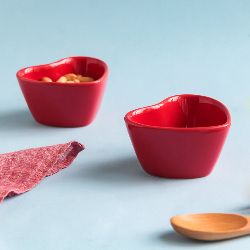 Mini Heart Bowl Set of 2 - Bowl,ceramic bowl, snack bowls, curry bowl, popcorn bowls | Bowls for dining table & home decor