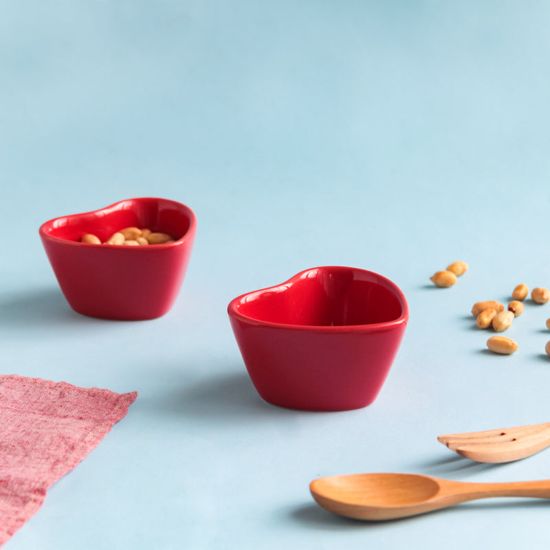 Mini Heart Bowl Set of 2 - Bowl,ceramic bowl, snack bowls, curry bowl, popcorn bowls | Bowls for dining table & home decor