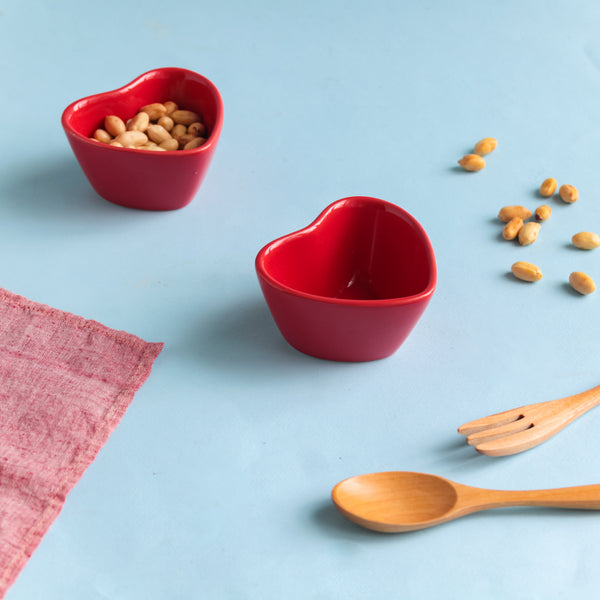 Mini Heart Bowl Set of 2 - Bowl,ceramic bowl, snack bowls, curry bowl, popcorn bowls | Bowls for dining table & home decor