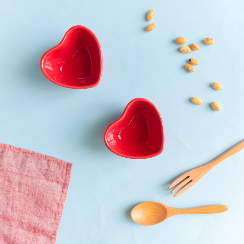 Mini Heart Bowl Set of 2 - Bowl,ceramic bowl, snack bowls, curry bowl, popcorn bowls | Bowls for dining table & home decor