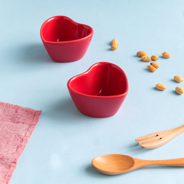 Mini Heart Bowl Set of 2 - Bowl,ceramic bowl, snack bowls, curry bowl, popcorn bowls | Bowls for dining table & home decor