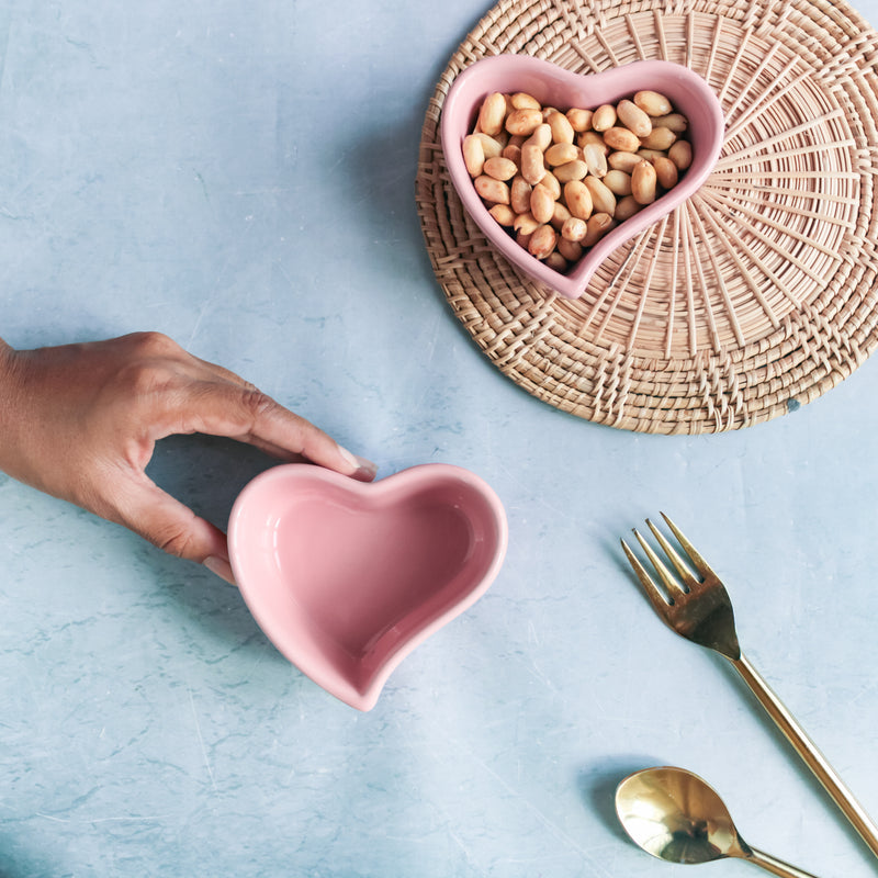 Heart Bowl Set of 2 - Bowl,ceramic bowl, snack bowls, curry bowl, popcorn bowls | Bowls for dining table & home decor