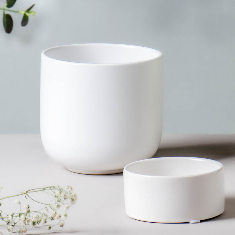 White Ceramic Plant Pot - Flower vase for home decor, office and gifting | Home decoration items