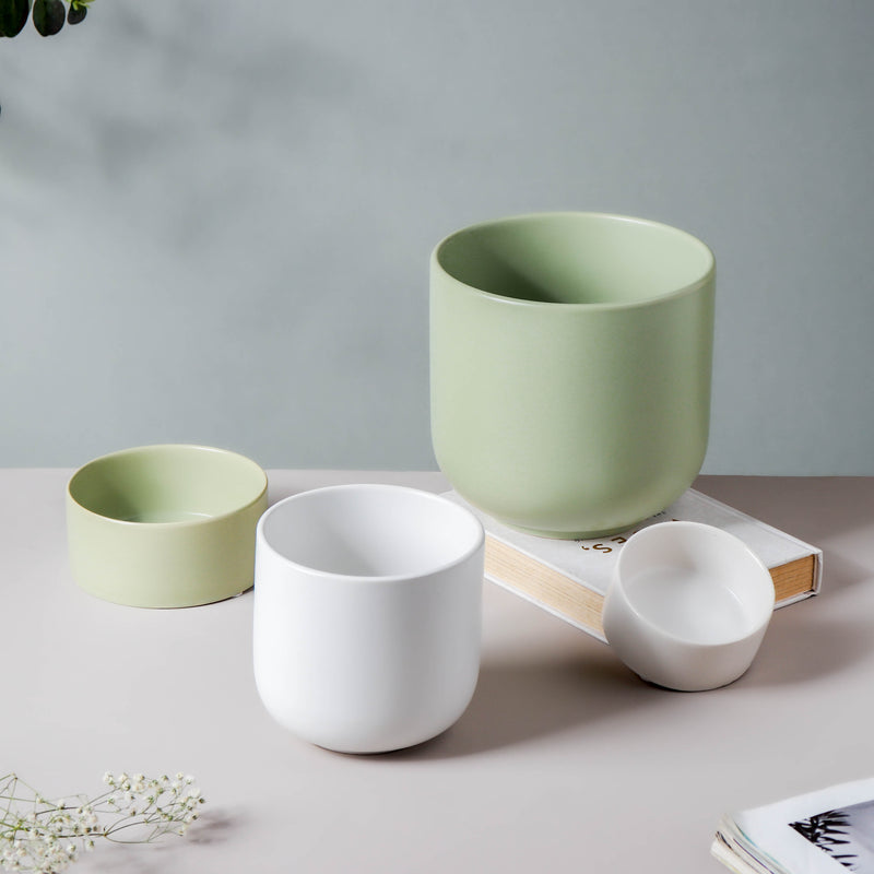 White Ceramic Plant Pot - Flower vase for home decor, office and gifting | Home decoration items