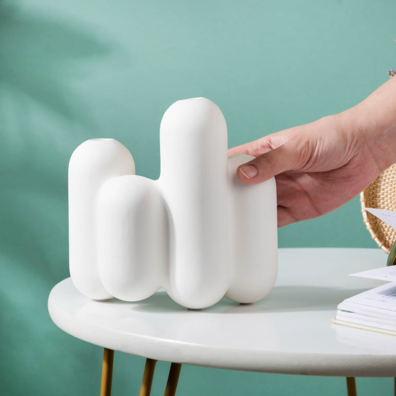 Dual Bud Ceramic Vase - Ceramic flower vase for home decor, office and gifting | Room decoration items