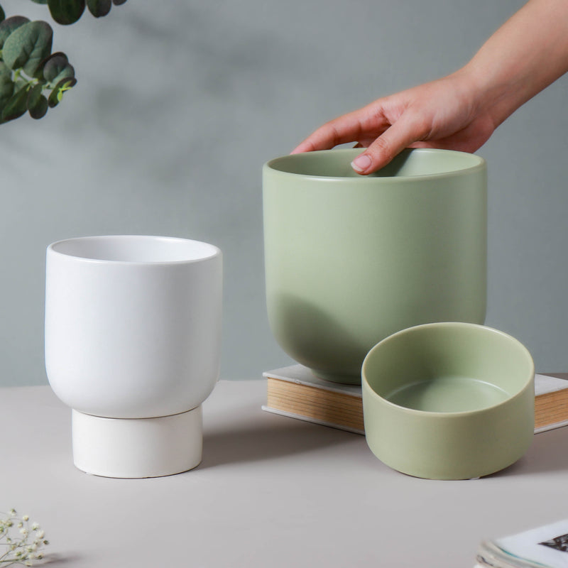 White Ceramic Plant Pot - Flower vase for home decor, office and gifting | Home decoration items