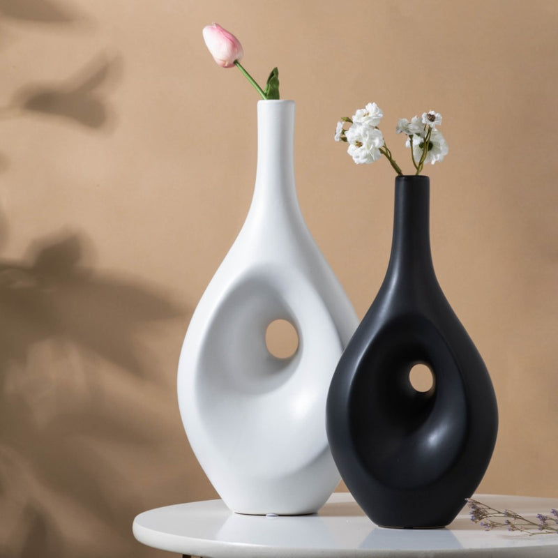 Nordic Hollow Vase Black - Flower vase for home decor, office and gifting | Home decoration items