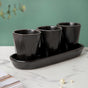 Ternion Textured Planter Set Of 3 With Plate Black - Indoor planters and flower pots | Home decor items