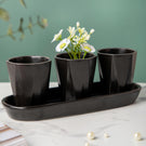 Ternion Textured Planter Set Of 3 With Plate Black