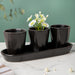 Ternion Textured Planter Set Of 3 With Plate Black - Indoor planters and flower pots | Home decor items
