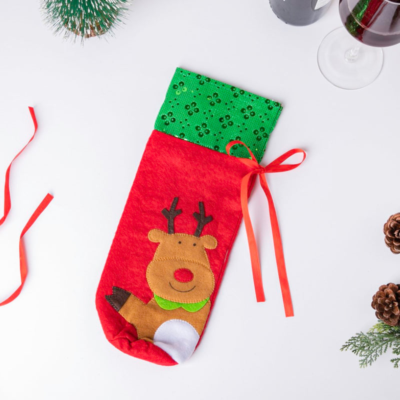 Reindeer Christmas Gift Bag For Wine Red