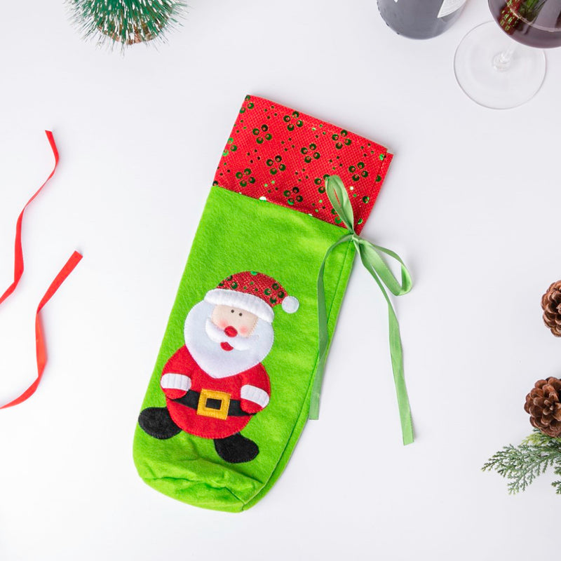 Santa Claus Christmas Gift Bag For Wine Green