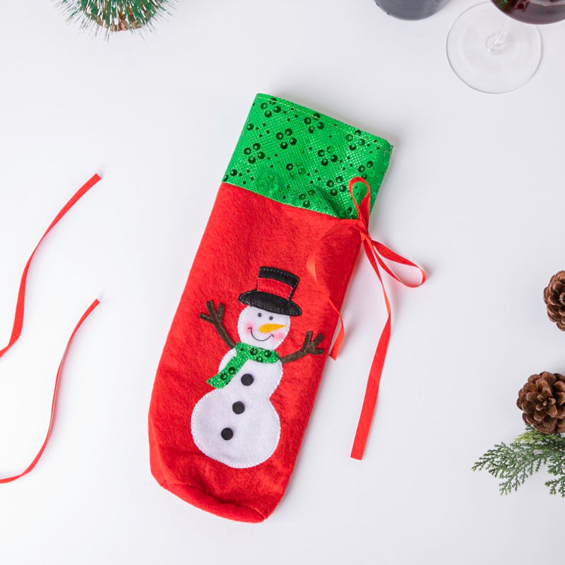 Snowman Christmas Gift Bag For Wine Red