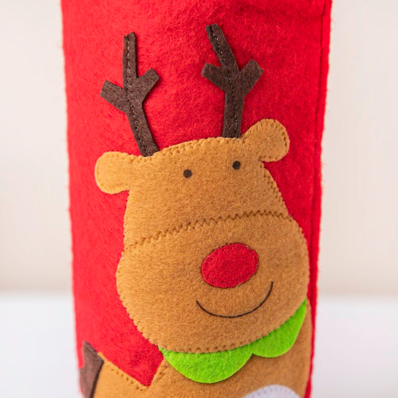 Reindeer Christmas Gift Bag For Wine Red