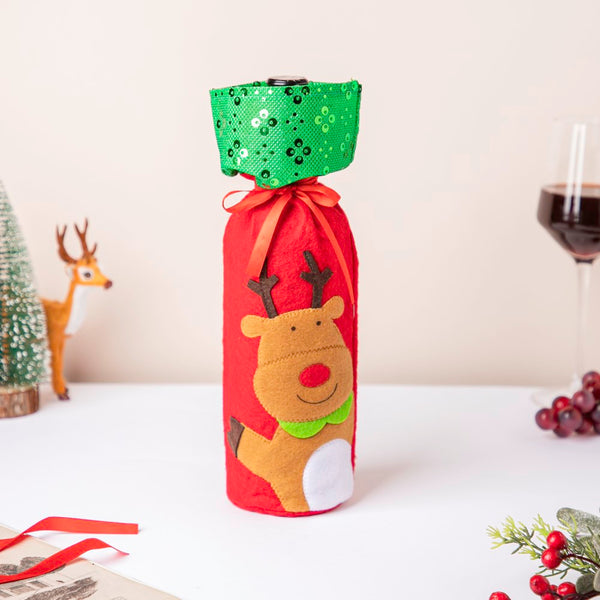 Reindeer Christmas Gift Bag For Wine Red