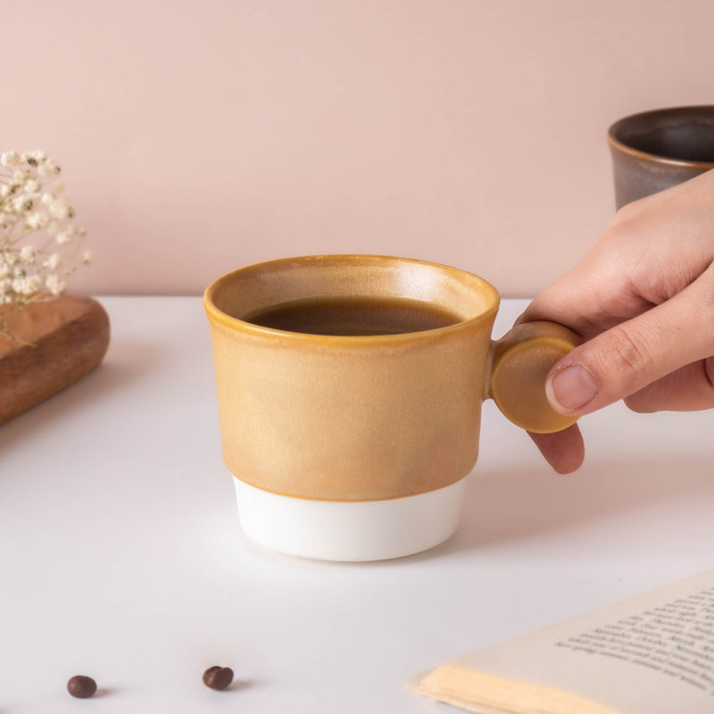 Stackable Ceramic Cup Beige 200 ml- Tea cup, coffee cup, cup for tea | Cups and Mugs for Office Table & Home Decoration