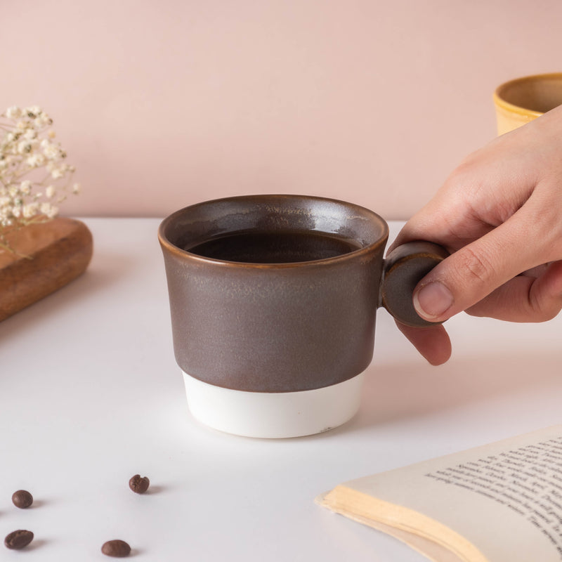 Stackable Ceramic Cup Brown 200 ml- Tea cup, coffee cup, cup for tea | Cups and Mugs for Office Table & Home Decoration