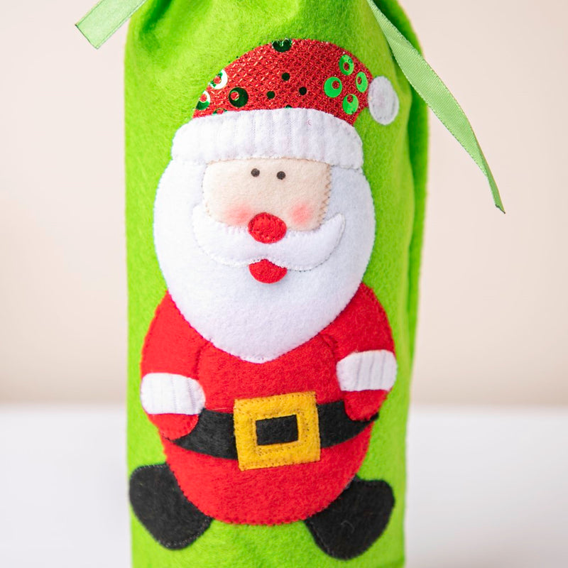 Santa Claus Christmas Gift Bag For Wine Green
