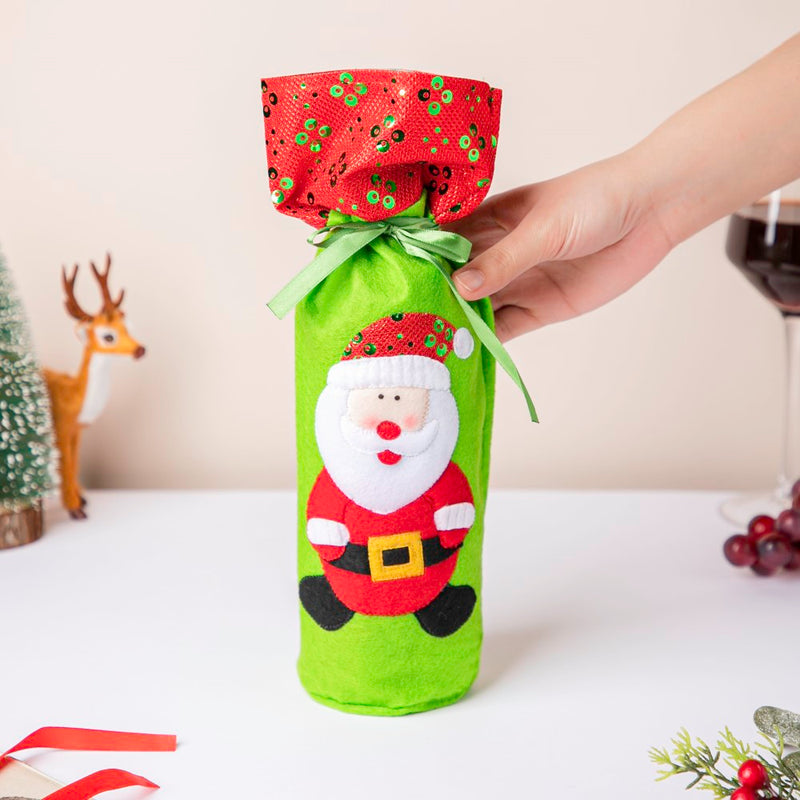 Santa Claus Christmas Gift Bag For Wine Green