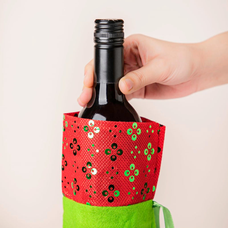 Santa Claus Christmas Gift Bag For Wine Green