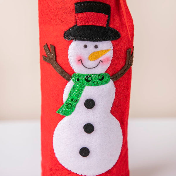 Snowman Christmas Gift Bag For Wine Red