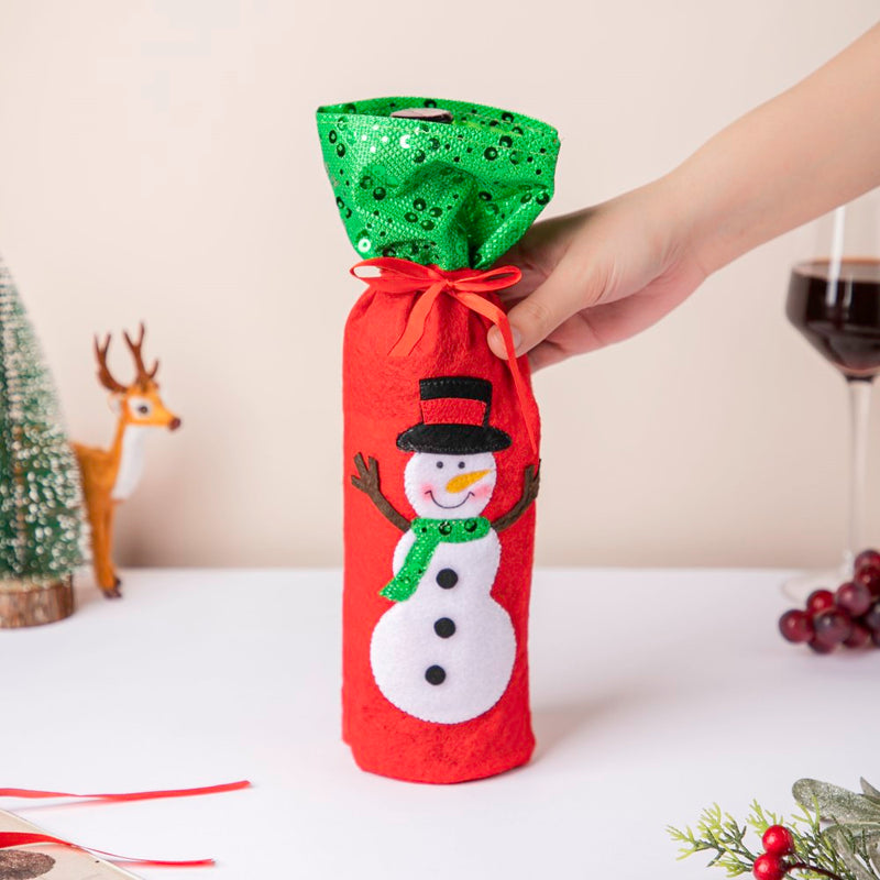 Snowman Christmas Gift Bag For Wine Red