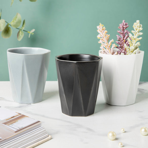 Nordic Grey Textured Ceramic Planter - Plant pot and plant stands | Room decor items