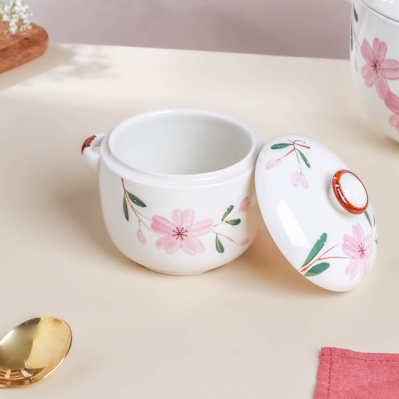 Sakura White Soup Pot Small - Serving bowl with lid, ceramic bowls with lids, noodle bowl, oven bowl, soup bowl with handle | Bowls for dining table & home decor