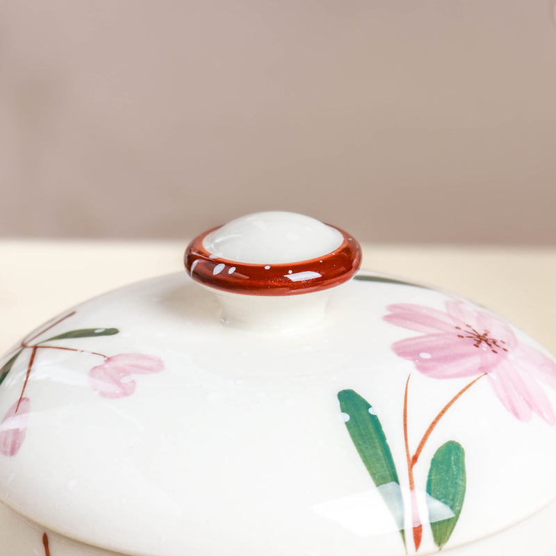 Sakura White Soup Pot Small - Serving bowl with lid, ceramic bowls with lids, noodle bowl, oven bowl, soup bowl with handle | Bowls for dining table & home decor