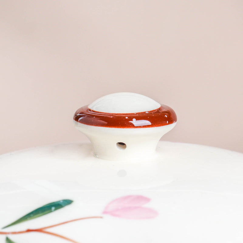 Sakura White Casserole Pot Medium - Serving bowl with lid, ceramic bowls with lids, noodle bowl, oven bowl, bowl with handle | Bowls for dining table & home decor