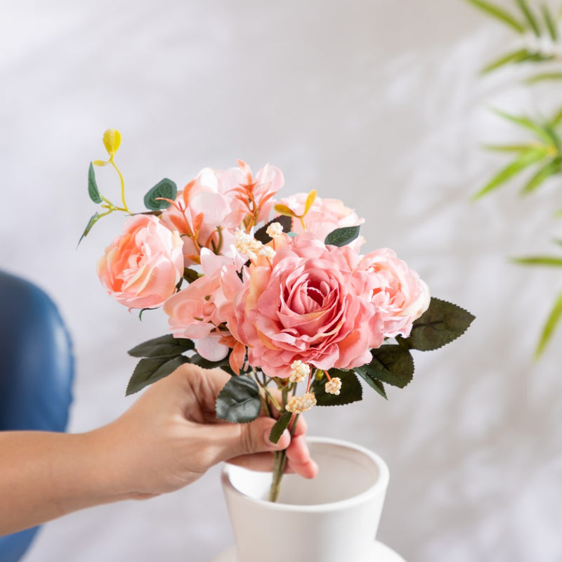 Rose Bouquet Pink - Artificial flower | Flower for vase | Home decor item | Room decoration item