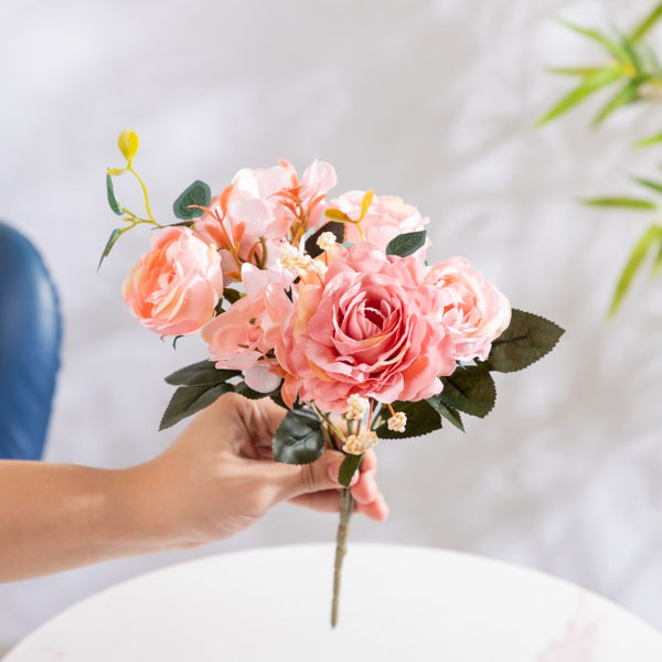 Rose Bouquet Pink - Artificial flower | Flower for vase | Home decor item | Room decoration item