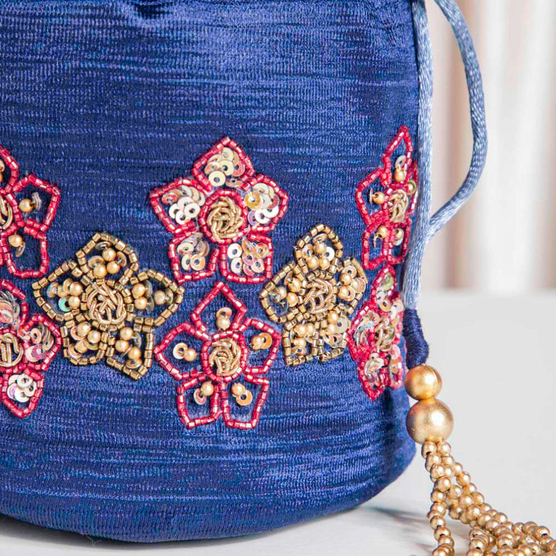 Sama Floral Potli Bag Dark Blue