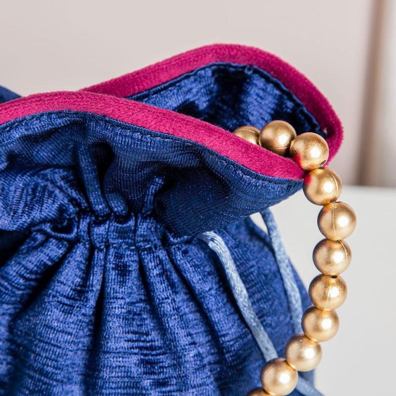 Sama Floral Potli Bag Dark Blue