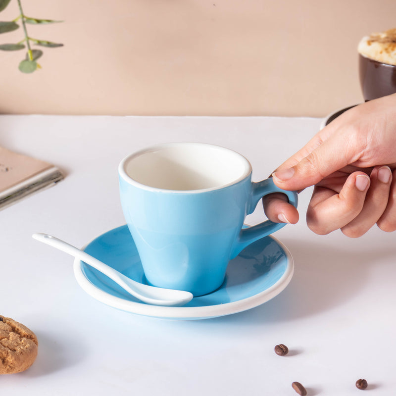 Glazed Ceramic Blue Cup Set 150 ml- Tea cup, coffee cup, cup for tea | Cups and Mugs for Office Table & Home Decoration