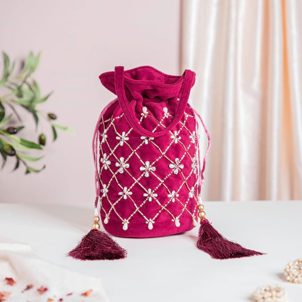 Phulvari Velvet Potli Bag Maroon