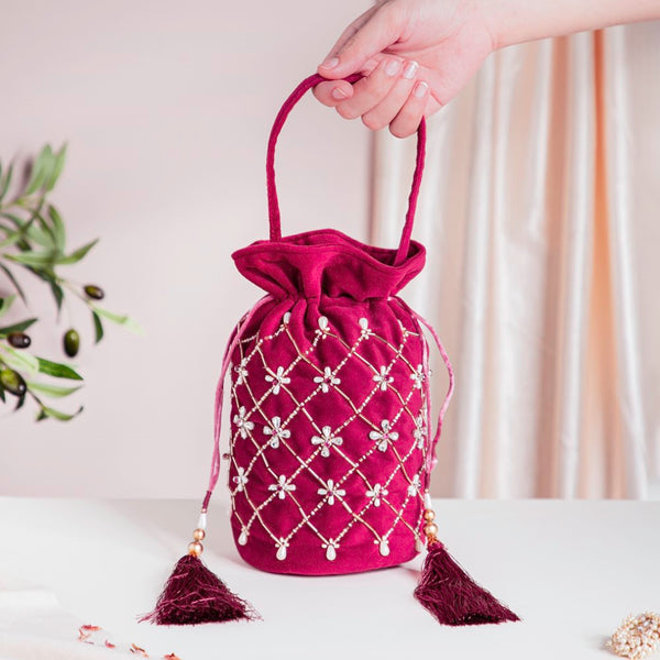 Phulvari Velvet Potli Bag Maroon