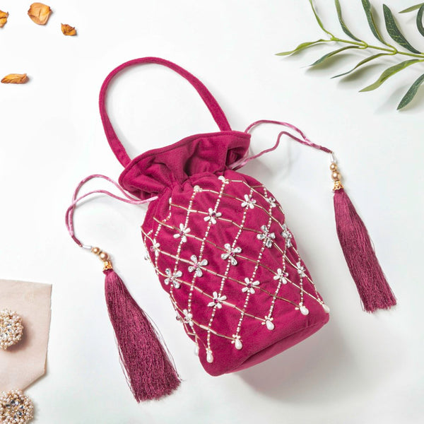 Phulvari Velvet Potli Bag Maroon