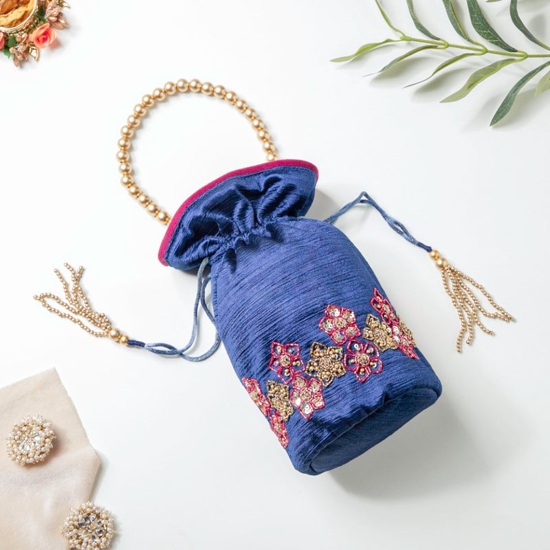 Sama Floral Potli Bag Dark Blue