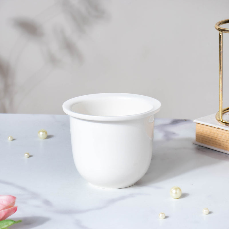Modern Ivory Ceramic Planter With Glass Stand - Plant pot and plant stands | Room decor items