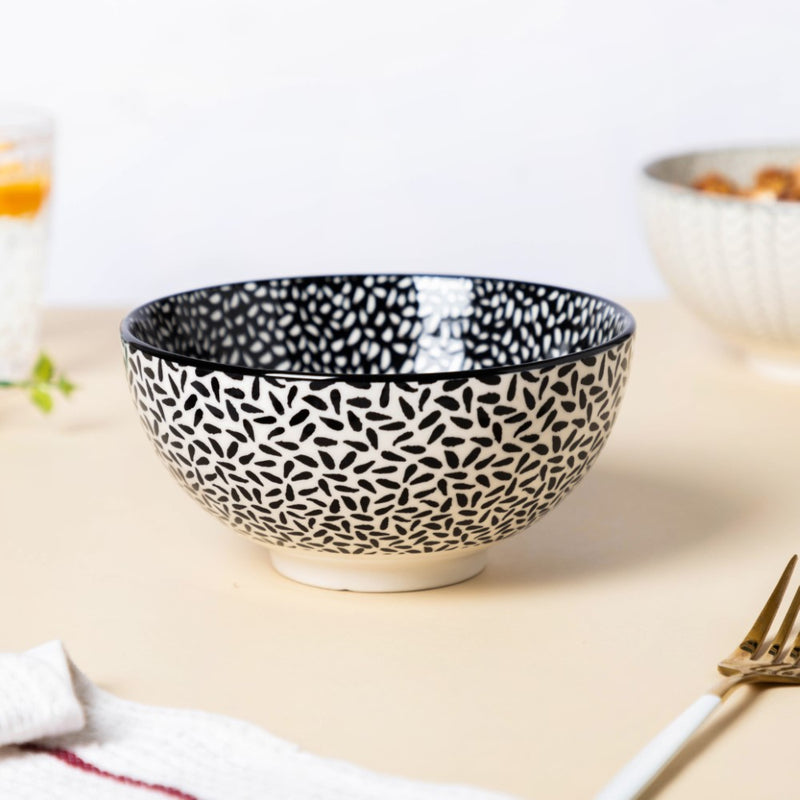 Black And White Snack Bowl 400ml Set Of 2 - Bowl, soup bowl, ceramic bowl, snack bowls, curry bowl, popcorn bowls | Bowls for dining table & home decor