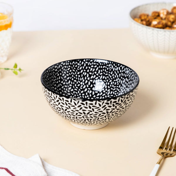 Black And White Snack Bowl 400ml Set Of 2 - Bowl, soup bowl, ceramic bowl, snack bowls, curry bowl, popcorn bowls | Bowls for dining table & home decor