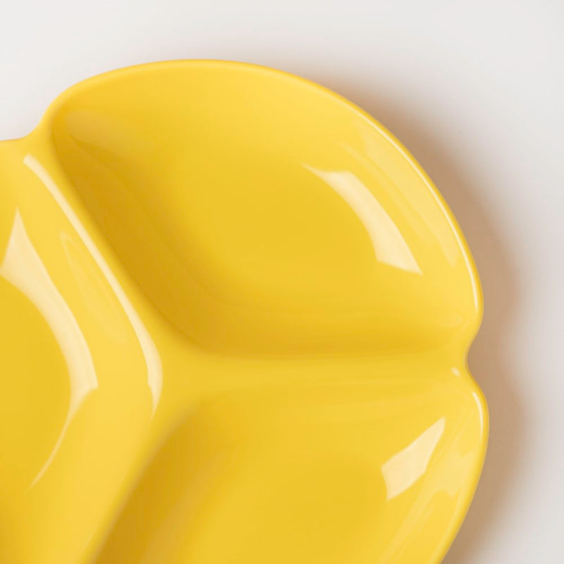 Ceramic Round Section Plate Yellow - Serving plate, snack plate, momo plate, plate with compartment | Plates for dining table & home decor