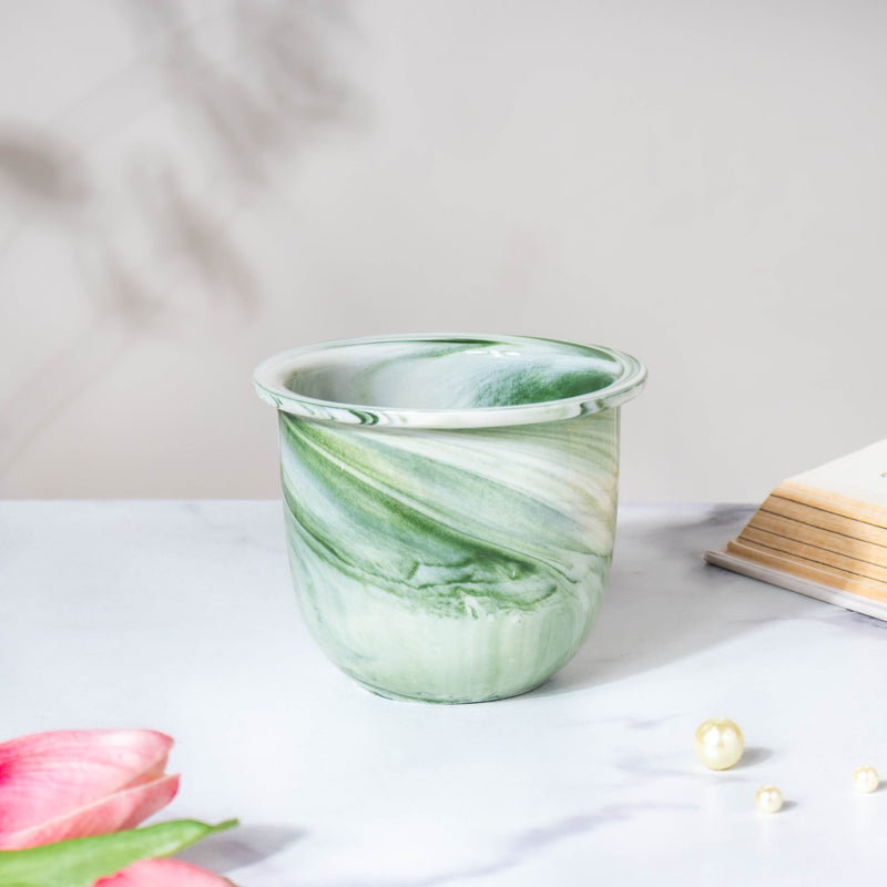 Modern Green Ceramic Planter With Glass Stand - Plant pot and plant stands | Room decor items